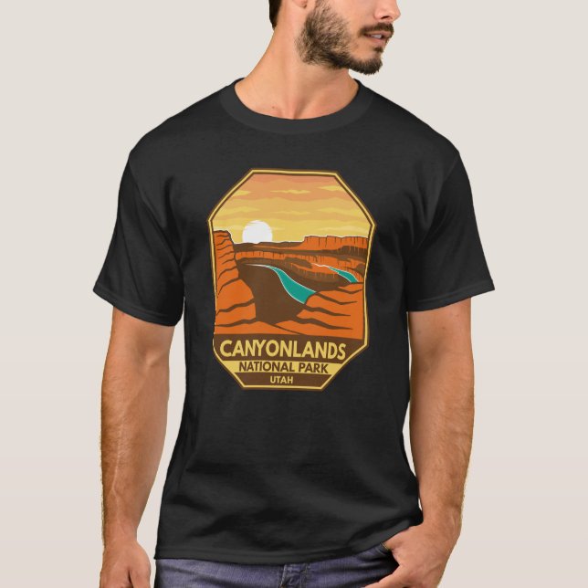 Canyonlands National Park Sunset Retro Emblem T-Shirt (Front)