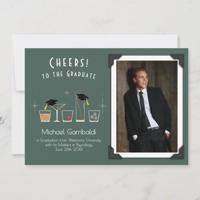 Cap and Cocktail Graduation Announcement (Front)