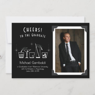 Cap and Cocktail Graduation Announcement Black