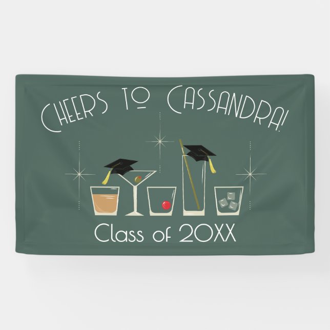 Cap and Cocktail Graduation Party Banner (Horizontal)