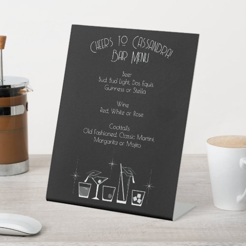 Cap and Cocktail Graduation Party Black Bar Menu Pedestal Sign