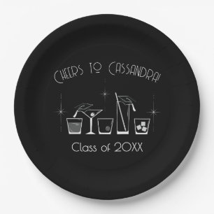 Cap and Cocktail Graduation Party Black Paper Plates