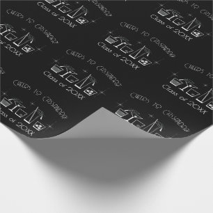 Cap and Cocktail Graduation Party Black Wrapping Paper