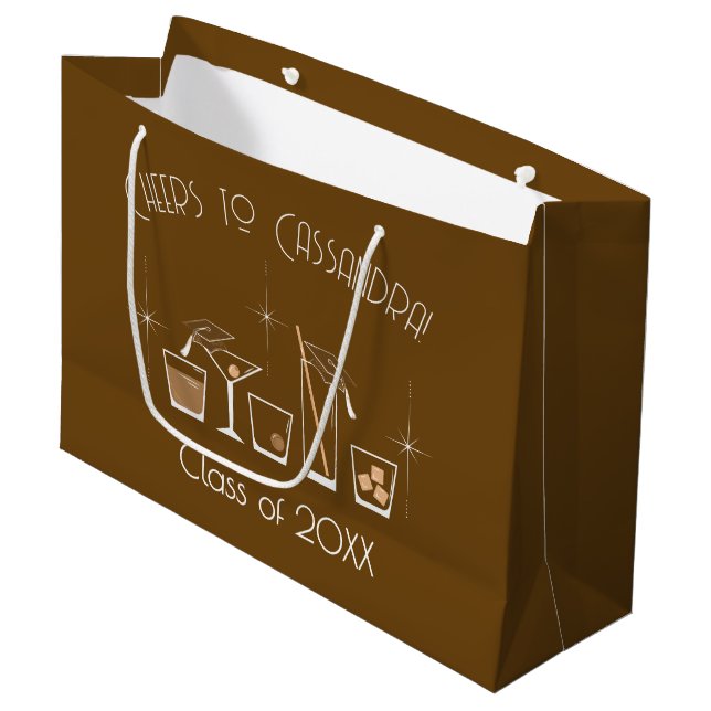 Cap and Cocktail Graduation Party Brown Large Gift Bag (Front Angled)