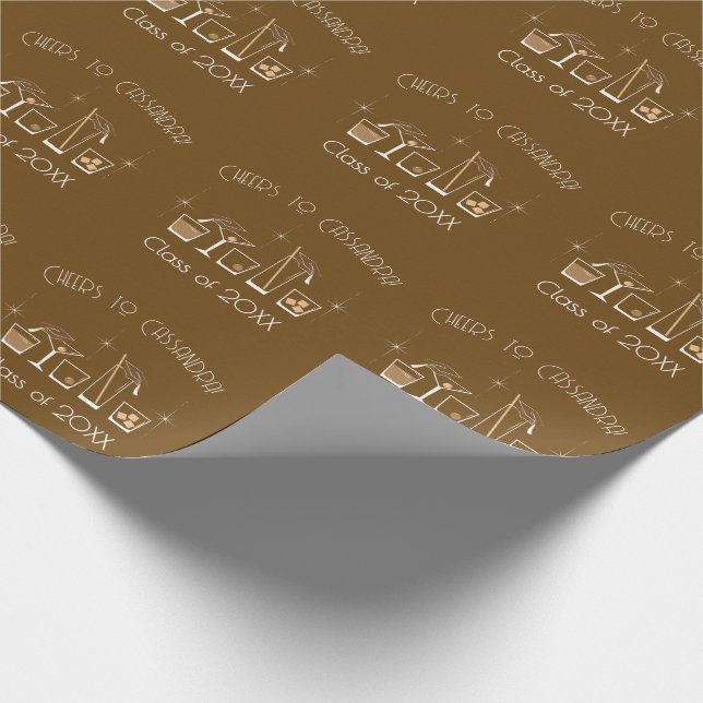 Cap and Cocktail Graduation Party Brown Wrapping Paper (Corner)