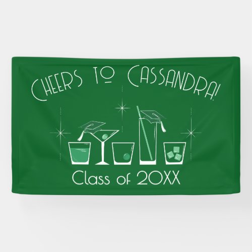 Cap and Cocktail Graduation Party Dark Green Banner