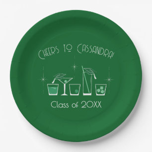 Cap and Cocktail Graduation Party Dark Green Paper Plates
