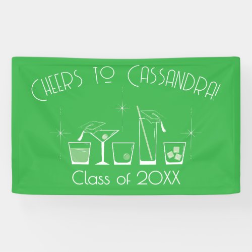 Cap and Cocktail Graduation Party Green Banner