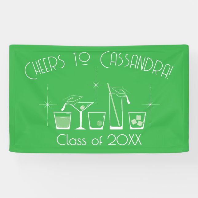 Cap and Cocktail Graduation Party Green Banner (Horizontal)