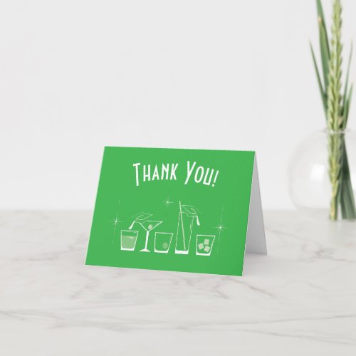 Cap and Cocktail Graduation Party Green Thank You Card