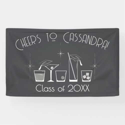 Cap and Cocktail Graduation Party Grey Banner