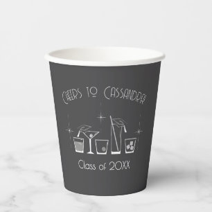 Cap and Cocktail Graduation Party Grey Paper Cups