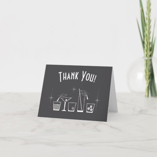 Cap and Cocktail Graduation Party Grey Thank You Card