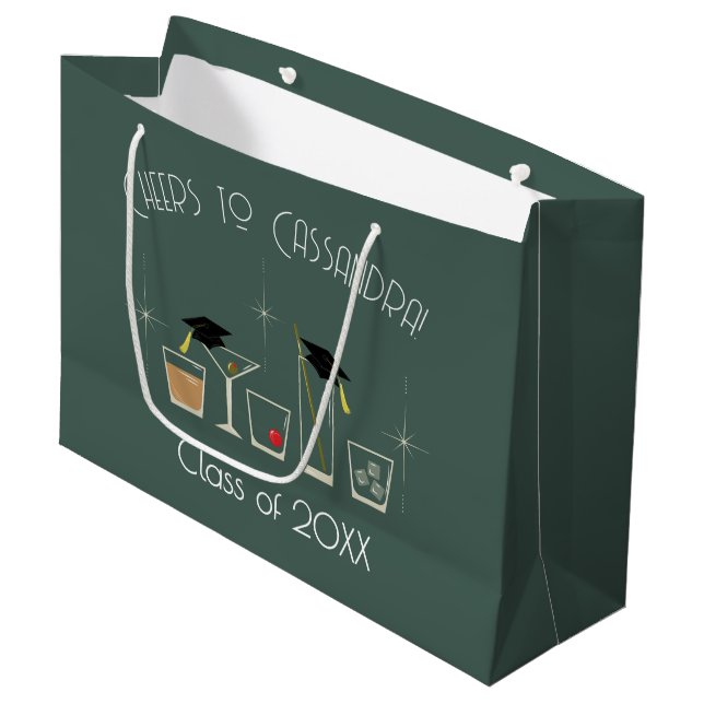 Cap and Cocktail Graduation Party Large Gift Bag (Front Angled)