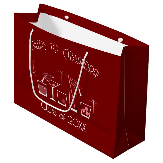 Cap and Cocktail Graduation Party Maroon Large Gift Bag (Front Angled)