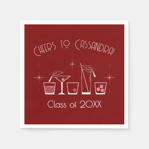 Cap and Cocktail Graduation Party Maroon Napkins