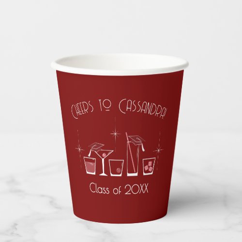 Cap and Cocktail Graduation Party Maroon Paper Cups