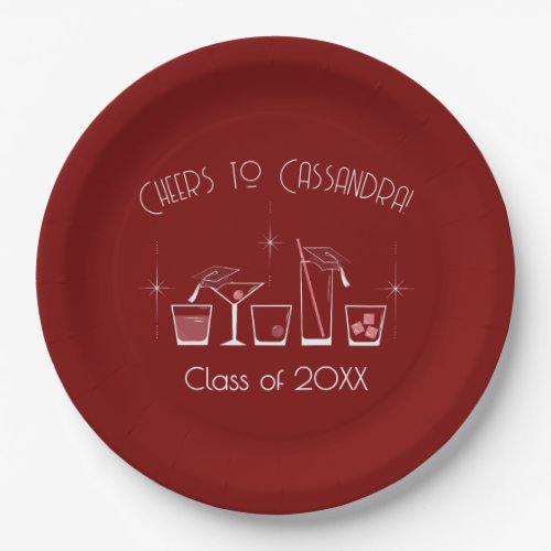 Cap and Cocktail Graduation Party Maroon Paper Plates