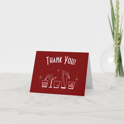 Cap and Cocktail Graduation Party Maroon Thank You Card