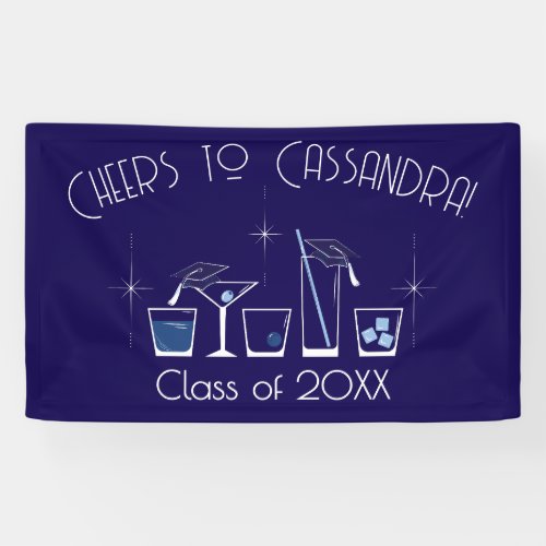 Cap and Cocktail Graduation Party Navy Blue Banner