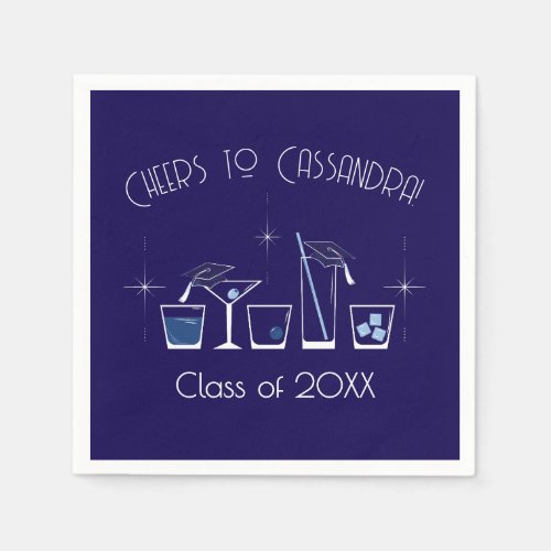 Cap and Cocktail Graduation Party Navy Blue Napkins