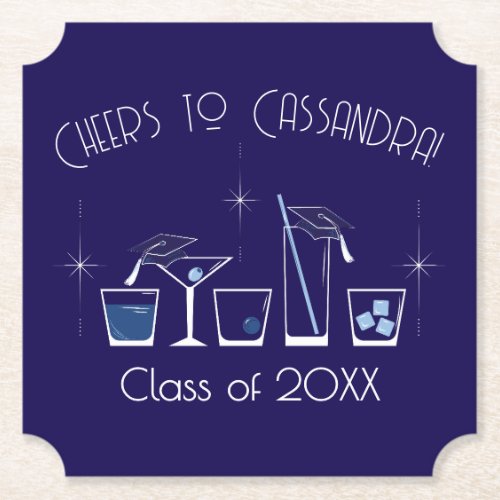 Cap and Cocktail Graduation Party Navy Blue Paper Coaster
