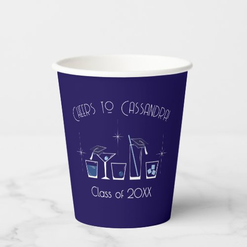 Cap and Cocktail Graduation Party Navy Blue Paper Cups