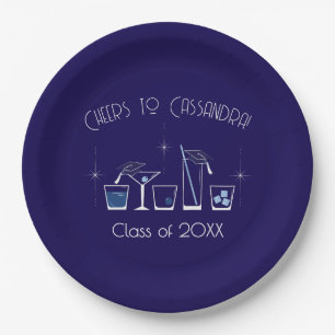 Cap and Cocktail Graduation Party Navy Blue Paper Plates