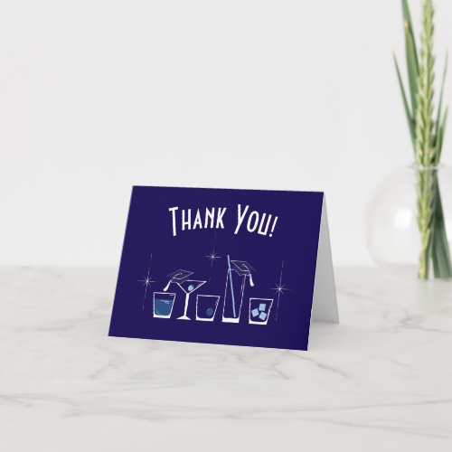 Cap and Cocktail Graduation Party Navy Blue Thank You Card