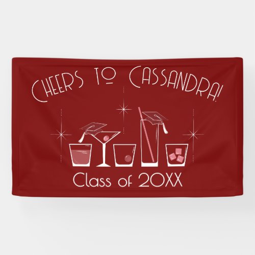 Cap and Cocktail Graduation Party Navy Maroon Banner