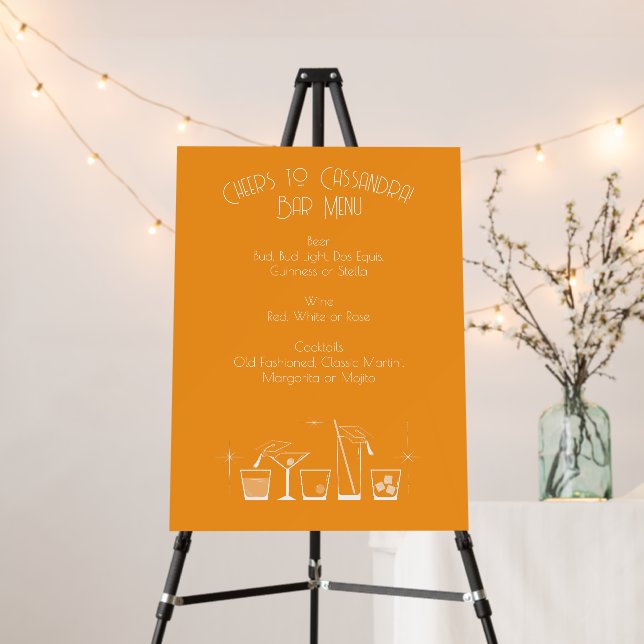 Cap and Cocktail Graduation Party Orange Bar Menu Foam Board (In Situ (Stand))