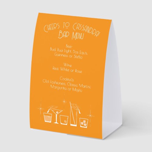Cap and Cocktail Graduation Party Orange Bar Menu Paper Table Tent