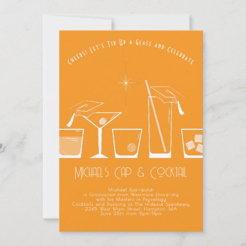 Cap and Cocktail Graduation Party Orange Invitation