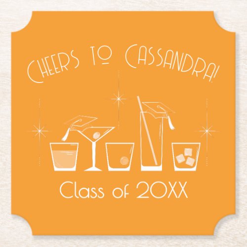 Cap and Cocktail Graduation Party Orange Paper Coaster