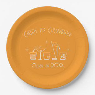Cap and Cocktail Graduation Party Orange Paper Plates