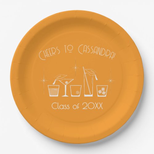 Cap and Cocktail Graduation Party Orange Paper Plates