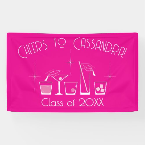 Cap and Cocktail Graduation Party Pink Banner
