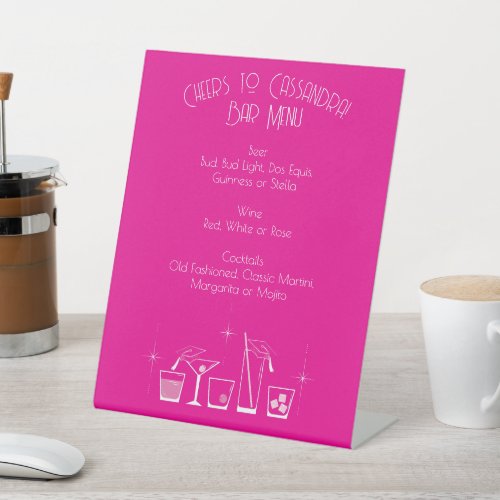 Cap and Cocktail Graduation Party Pink Bar Menu Pedestal Sign