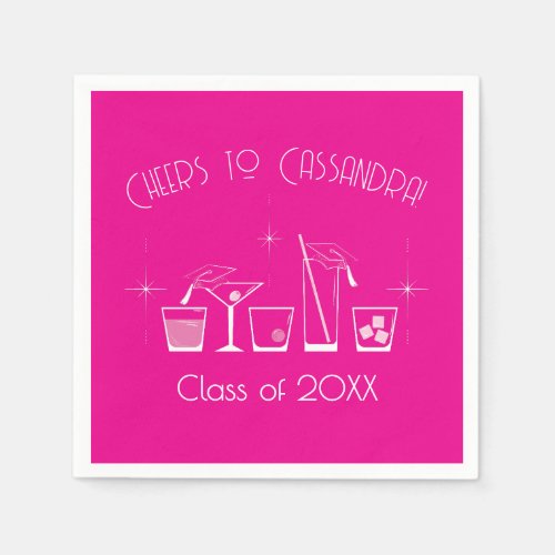 Cap and Cocktail Graduation Party Pink Napkins