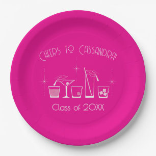 Cap and Cocktail Graduation Party Pink Paper Plates
