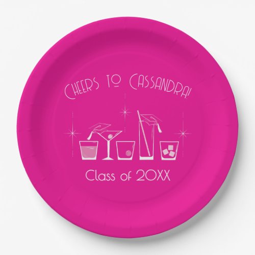 Cap and Cocktail Graduation Party Pink Paper Plates