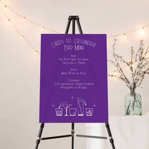 Cap and Cocktail Graduation Party Purple Bar Menu Foam Board