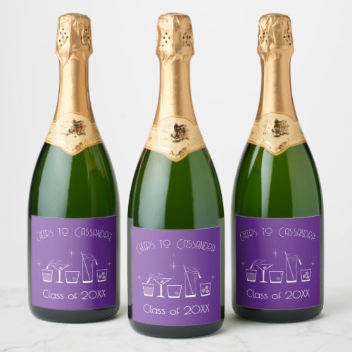 Cap and Cocktail Graduation Party Purple Bar Menu Sparkling Wine Label