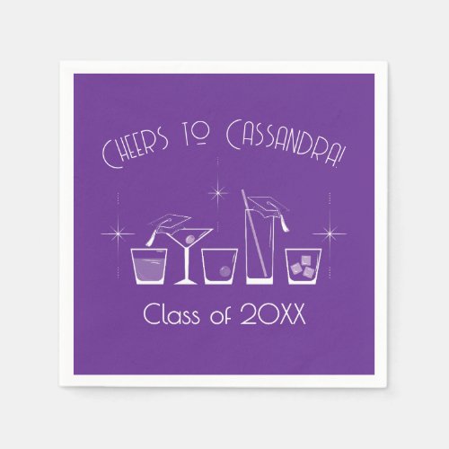 Cap and Cocktail Graduation Party Purple Napkins