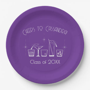 Cap and Cocktail Graduation Party Purple Paper Plates