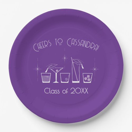 Cap and Cocktail Graduation Party Purple Paper Plates