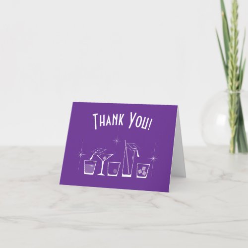 Cap and Cocktail Graduation Party Purple Thank You Card