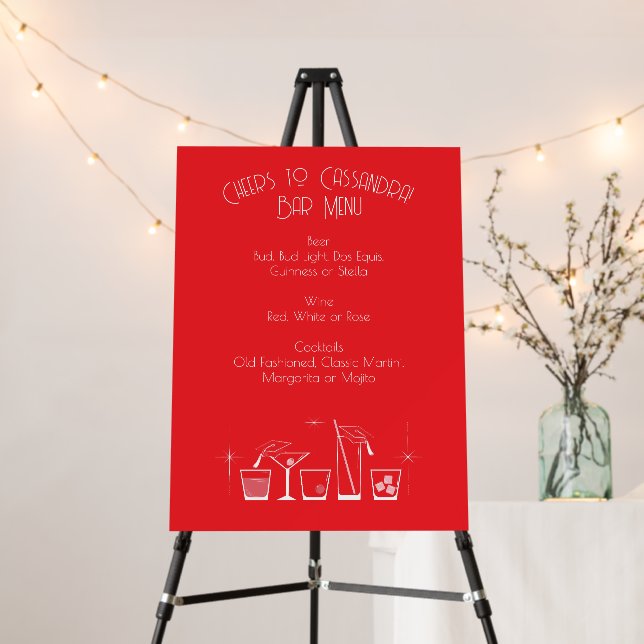 Cap and Cocktail Graduation Party Red Bar Menu Foam Board (In Situ (Stand))