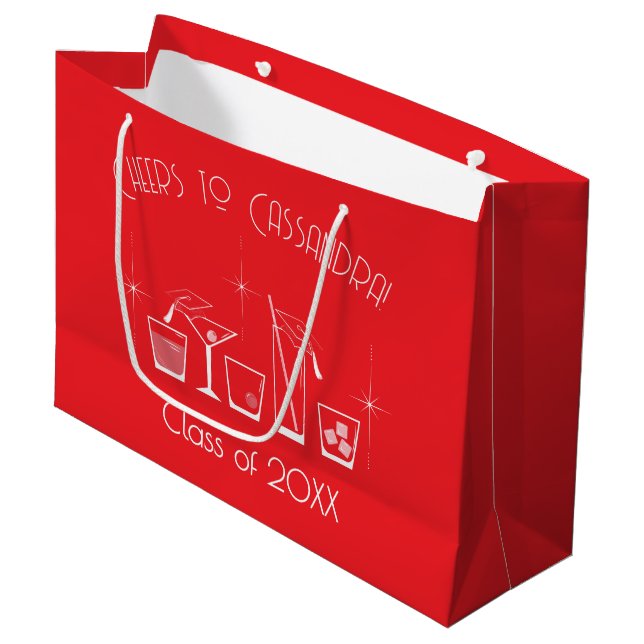 Cap and Cocktail Graduation Party Red Large Gift Bag (Front Angled)