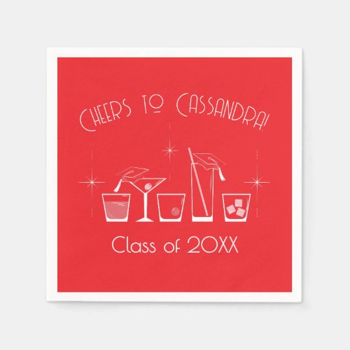 Cap and Cocktail Graduation Party Red Napkins